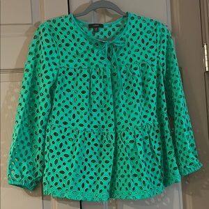J Crew Green Cutout Embellished Blouse.